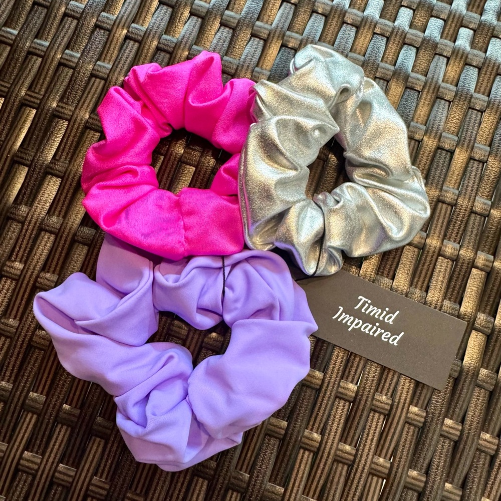 Scrunchies Set - Pink, Silver, and Purple